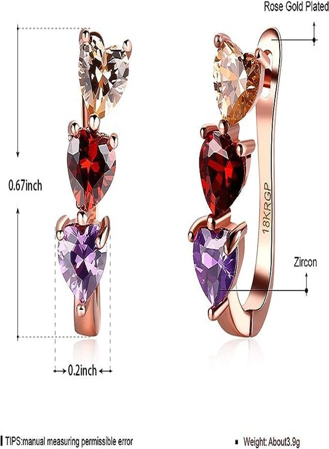 WSKFLY Colorful Cubic Zirconia Heart hoop Earrings,18K Rose Gold Boutique Earrings for Women - Image 2